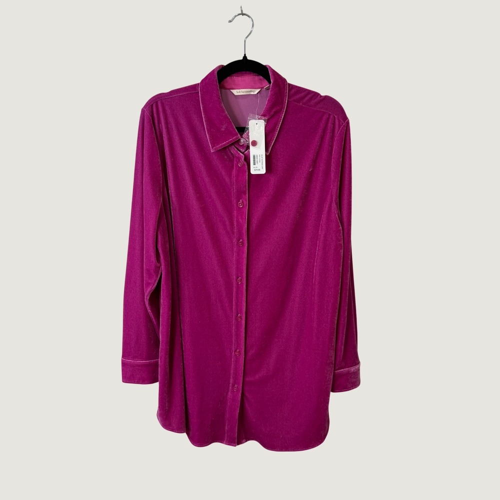 Soft Surroundings Velvet Button Down Tunic Magenta XL Boho Luxe Fall Layer NWT